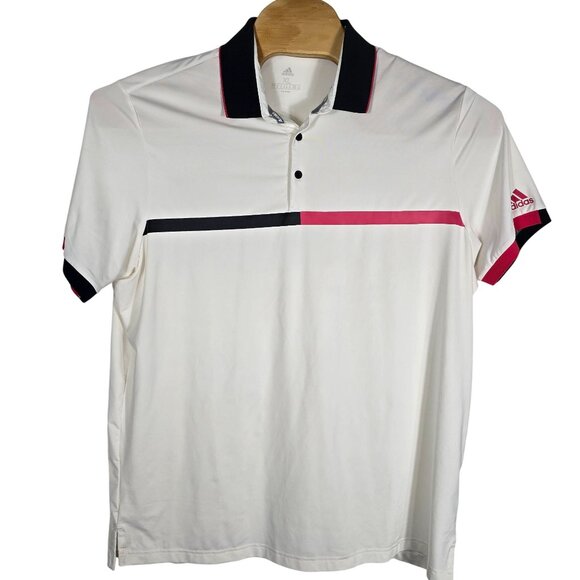 Adidas Short Sleeve Golf Polo Shirt‎ XL Men's White Blue Pink Moisture Wicking - Picture 2 of 5